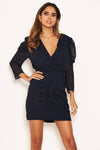 Navy Chiffon Frill Front Dress