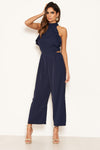 Navy Frilled Cut Out Culotte Jumpsuit