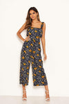 Navy Mixed Floral Frill Sleeve Jumpsuit