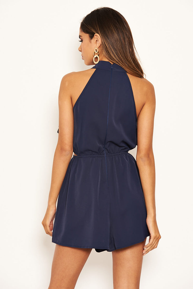 Navy Frilled Cut Out Playsuit