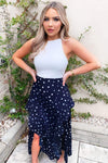 Navy Polka Dot Wrap Style Skirt