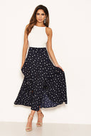 Navy Polka Dot Wrap Style Skirt