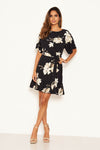 Navy Floral Frill Hem Dress