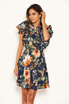 Navy Floral Frill Skater Dress