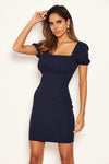 Navy Square Neck Ruched Bodycon Mini Dress