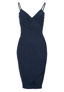 Navy Wrap Front Ruche Dress