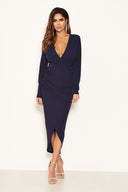 Navy Wrap Bodycon Ruched Dress