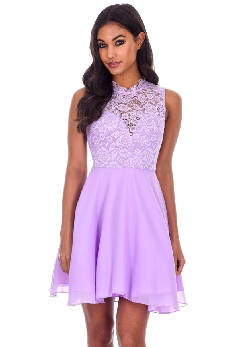 Lilac Lace Top Skater Dress AX Paris Lilac Lace Top Skater Dress AX Paris
