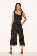 Black Polka Dot Frill Culotte Jumpsuit