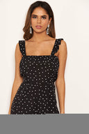 Black Polka Dot Frill Culotte Jumpsuit