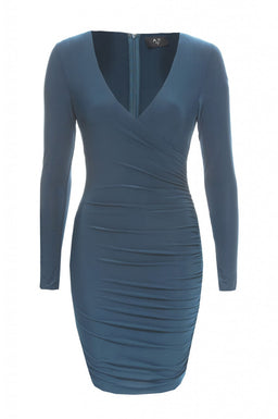 V Front Slinky Ruched Dress