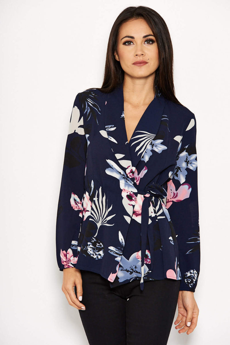 Navy Floral Wrap Top