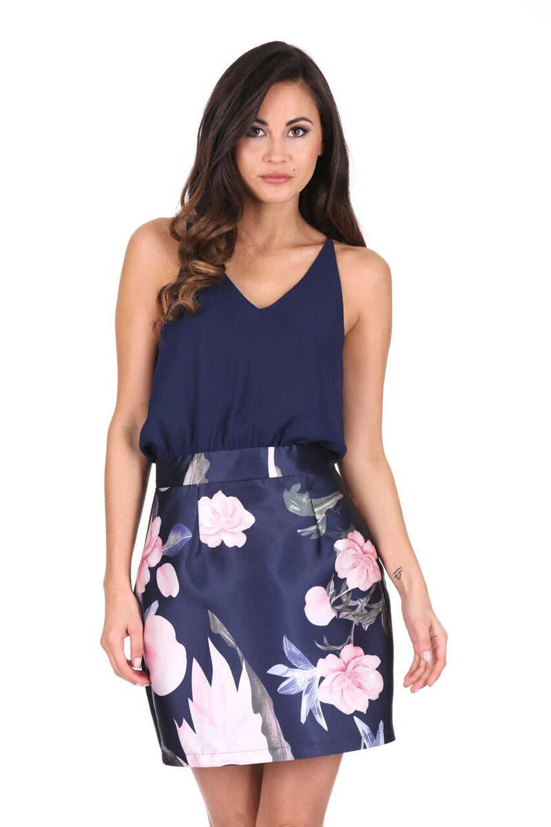 Navy 2 in 1 Floral Dress