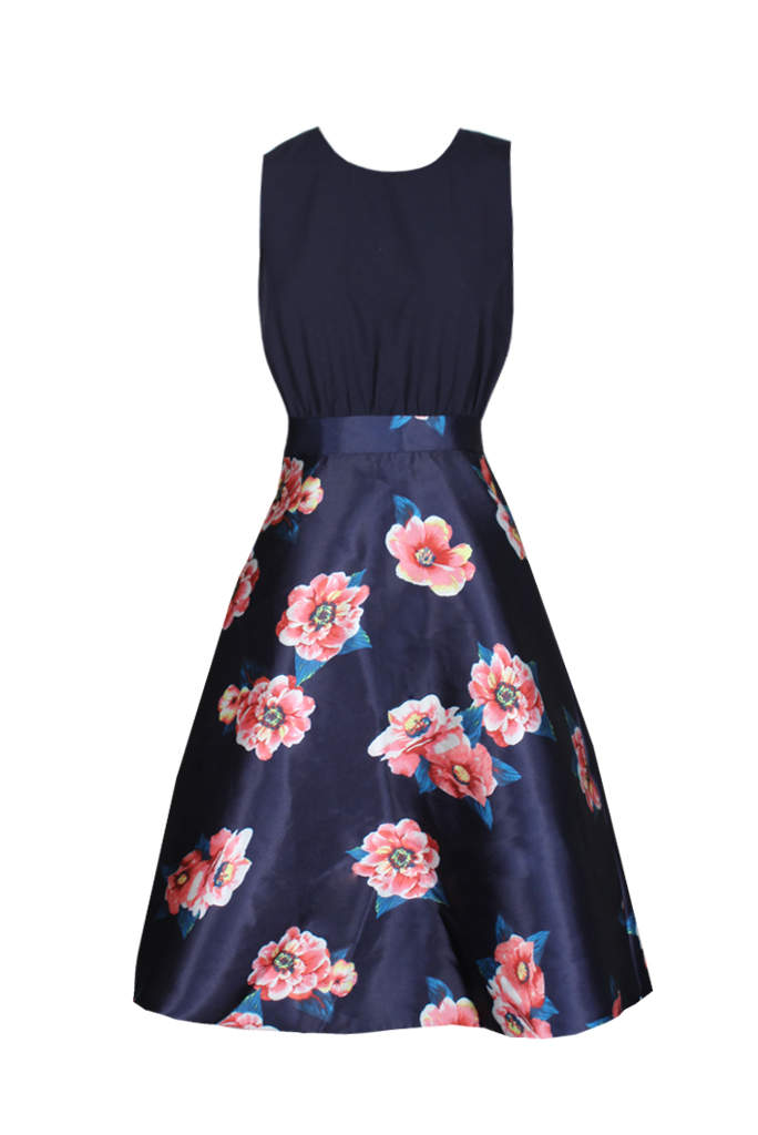 Navy 2 in 1 Floral Print Dress