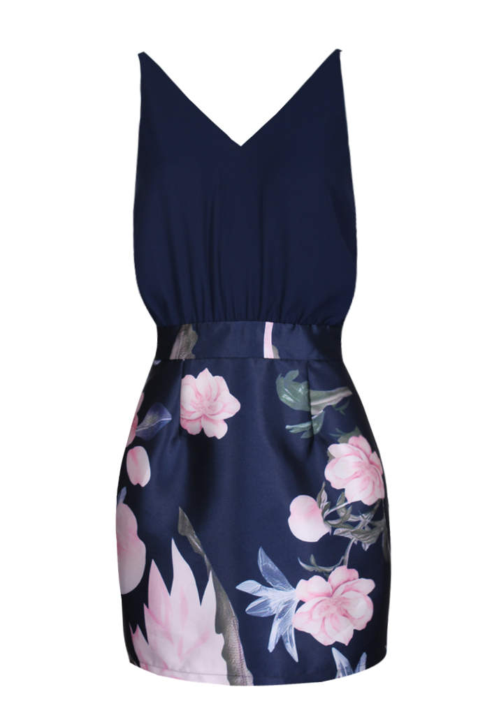 Navy 2 in 1 Floral Dress