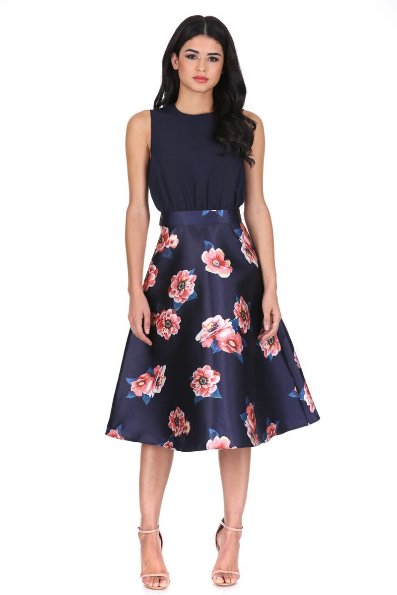 Navy 2 in 1 Floral Print Dress