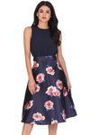 Navy 2 in 1 Floral Print Dress