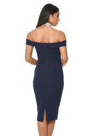 navy bardot bodycon dress Ruched Midi Dress Petite Bardot Dress Navy Ruched Bardot Bodycon Midi Dress