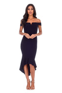 Navy Bardot Fishtail Midi Dress AX Paris