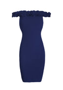 Navy Ruffle Bardot Midi Dress