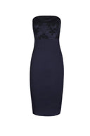 Navy Boob Tube Mesh Detail Midi Dress