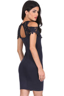 Navy Cold Shoulder Crochet Dress