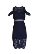 Navy Cold Shoulder Lace Midi Dress