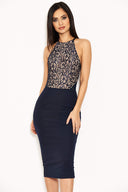 Navy Contrast Lace Top Midi Dress