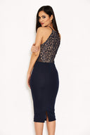 Navy Contrast Lace Top Midi Dress