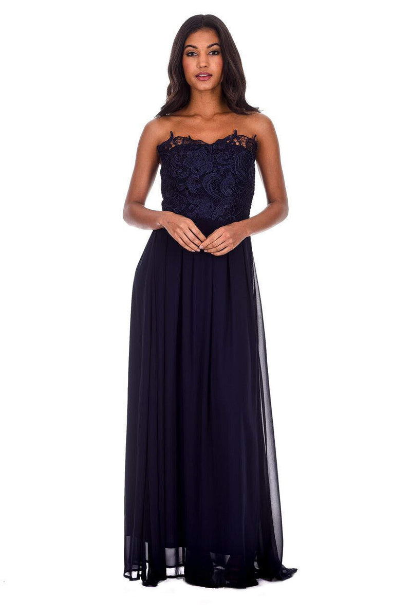 Navy Crochet Bandeau Top Maxi Dress AX Paris