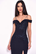 Navy Crochet Detail Double Strap Maxi Dress