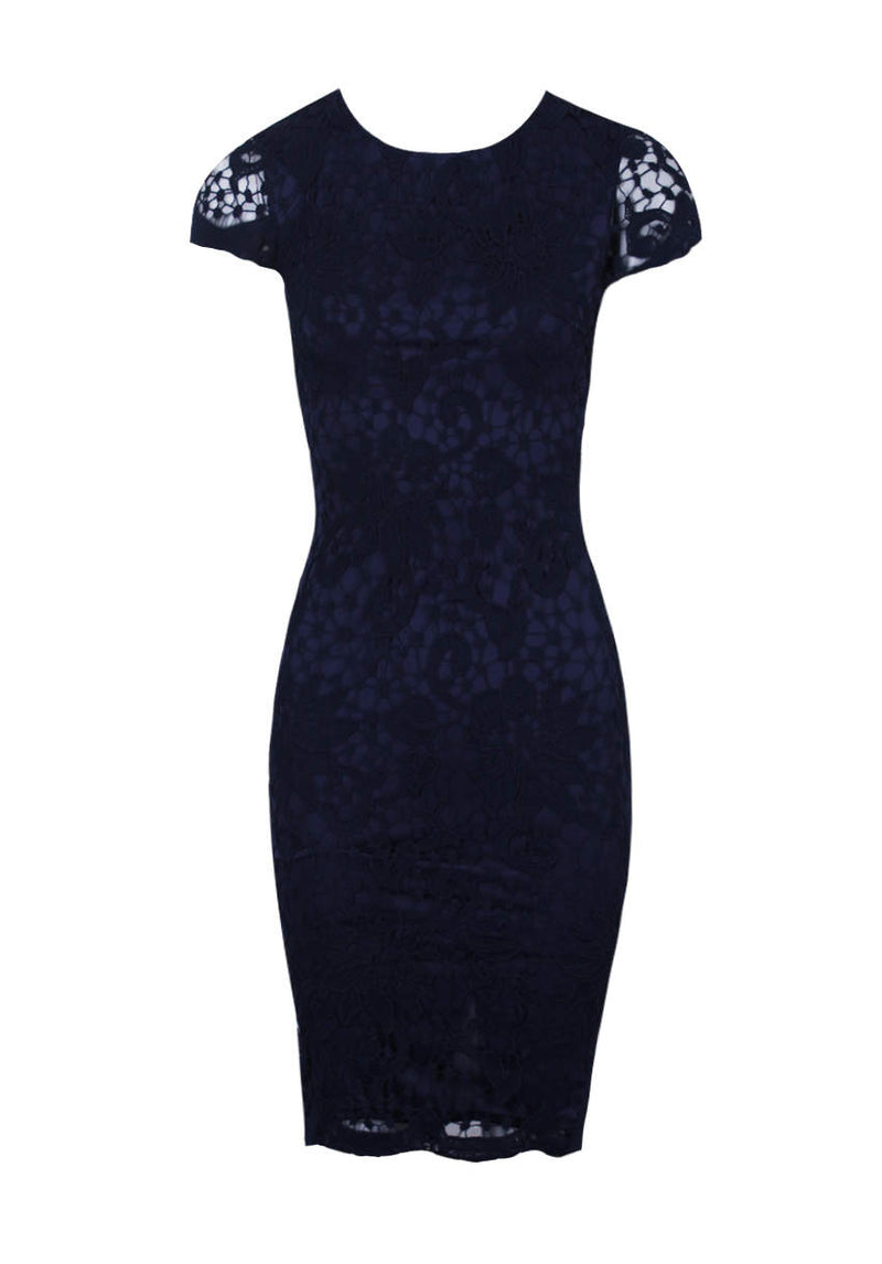 Navy Crochet Midi Dress