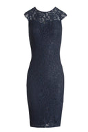 Navy Crochet Midi Dress With Back Detail