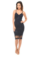 Navy Crochet Midi Dress With Spaghetti Straps