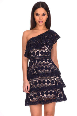 Navy Crochet Tiered Dress