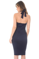 Navy Crochet Top Bodycon Midi Dress