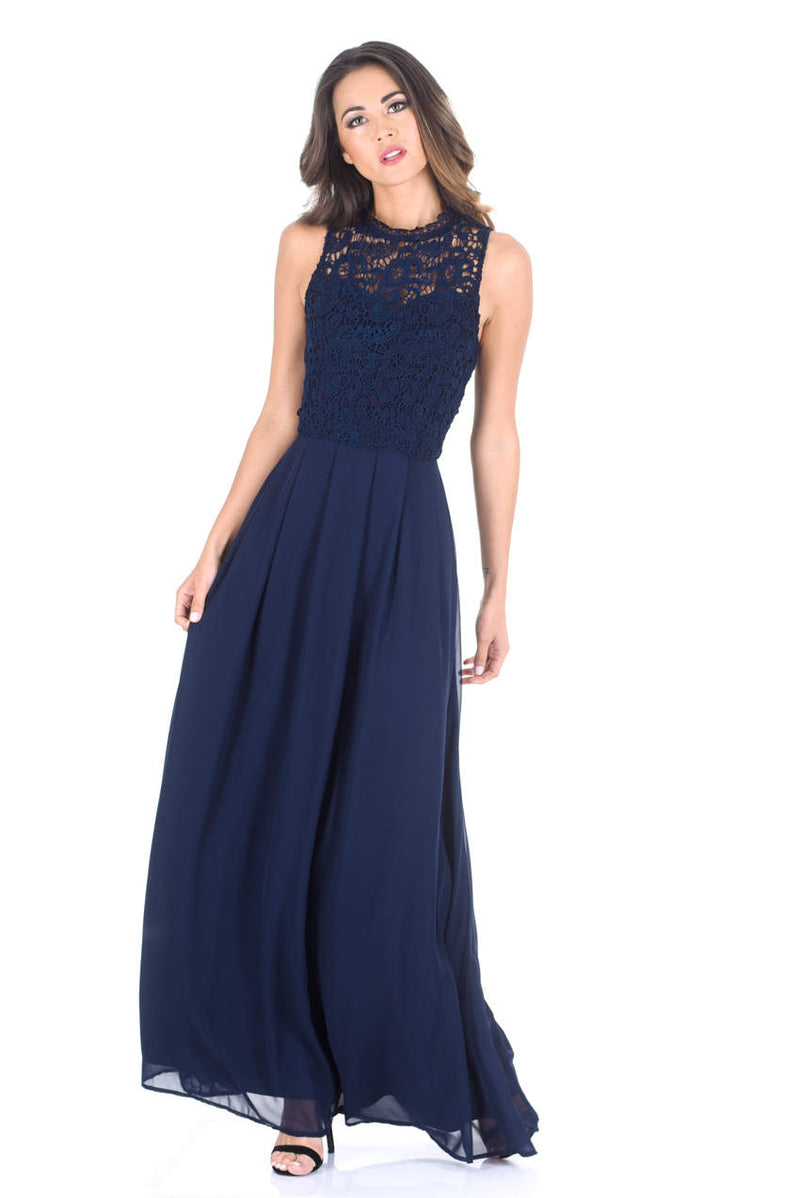 Navy Crochet Top Chiffon Maxi Dress – AX Paris