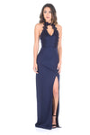 Navy Crochet Top Maxi dress with Thigh High Split