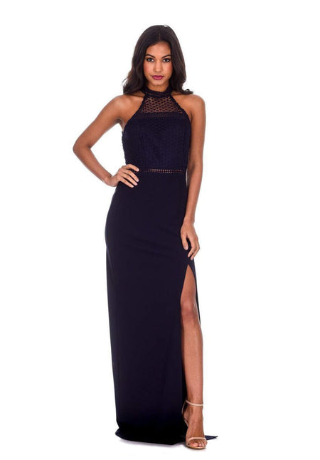 Navy Crochet Top High Neck Maxi Dress