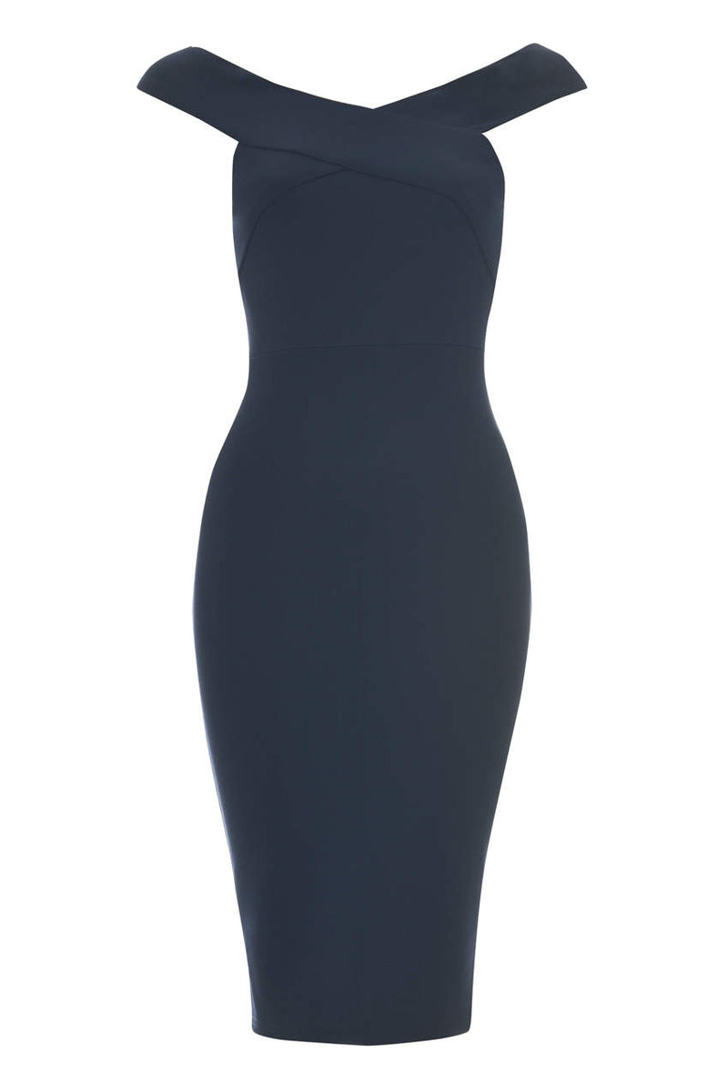 Navy Cross Over Bodycon Bardot Dress