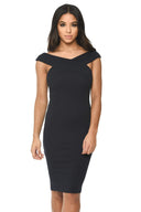 Navy Cross Over Bodycon Bardot Dress