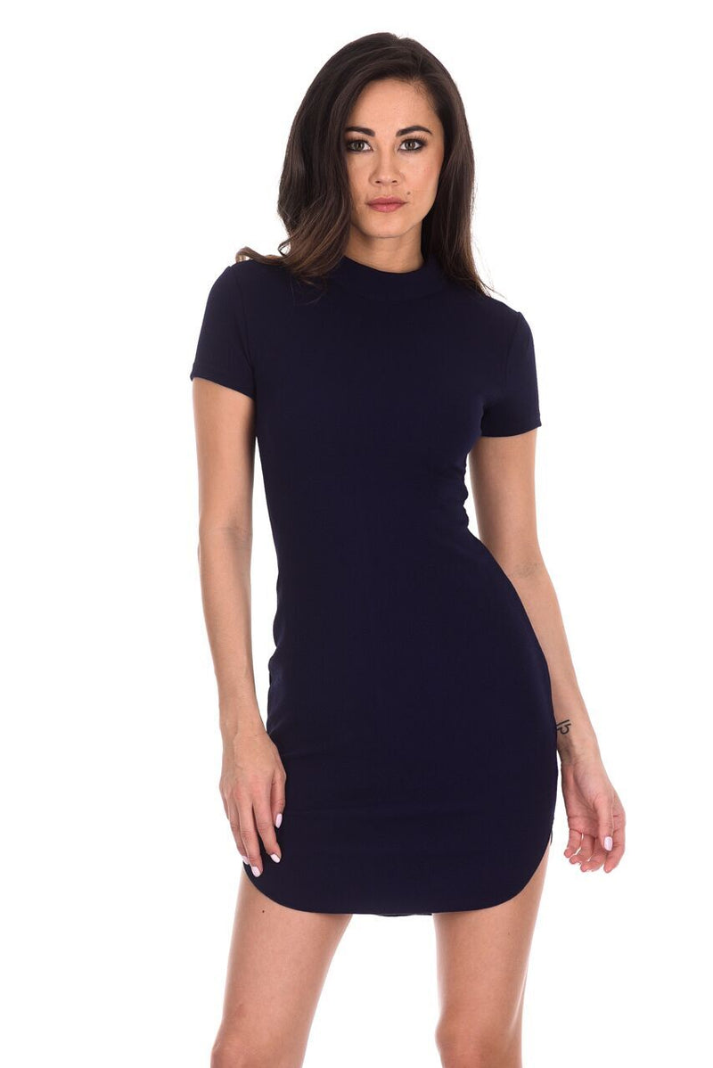 Navy Curved Hem Bodycon Mini Dress