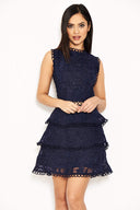 Navy Cut Out Crochet Mini Dress