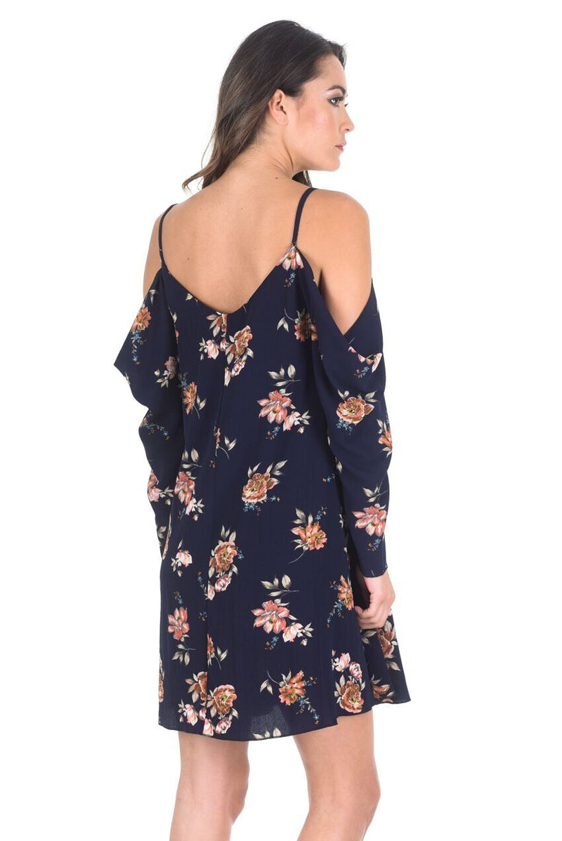 Navy Cut Out Shoulder Swing Dress