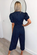 Navy Ditsy Daisy Print Wrap Over Jumpsuit