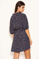 Navy Ditsy Floral Tie Waist Shirt Dress