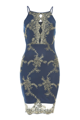 Navy Dress With Gold Emboidery – AX Paris