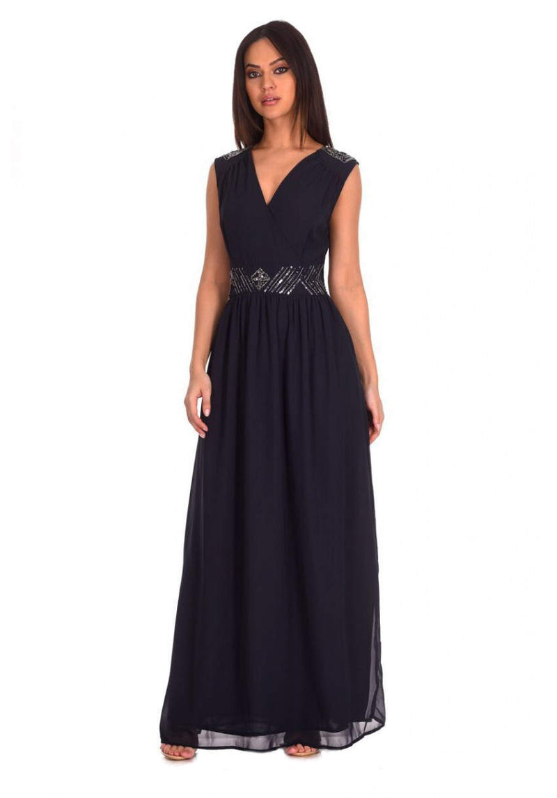 Navy Embellished Maxi Dress