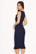 Navy Embroidered Front Midi Dress