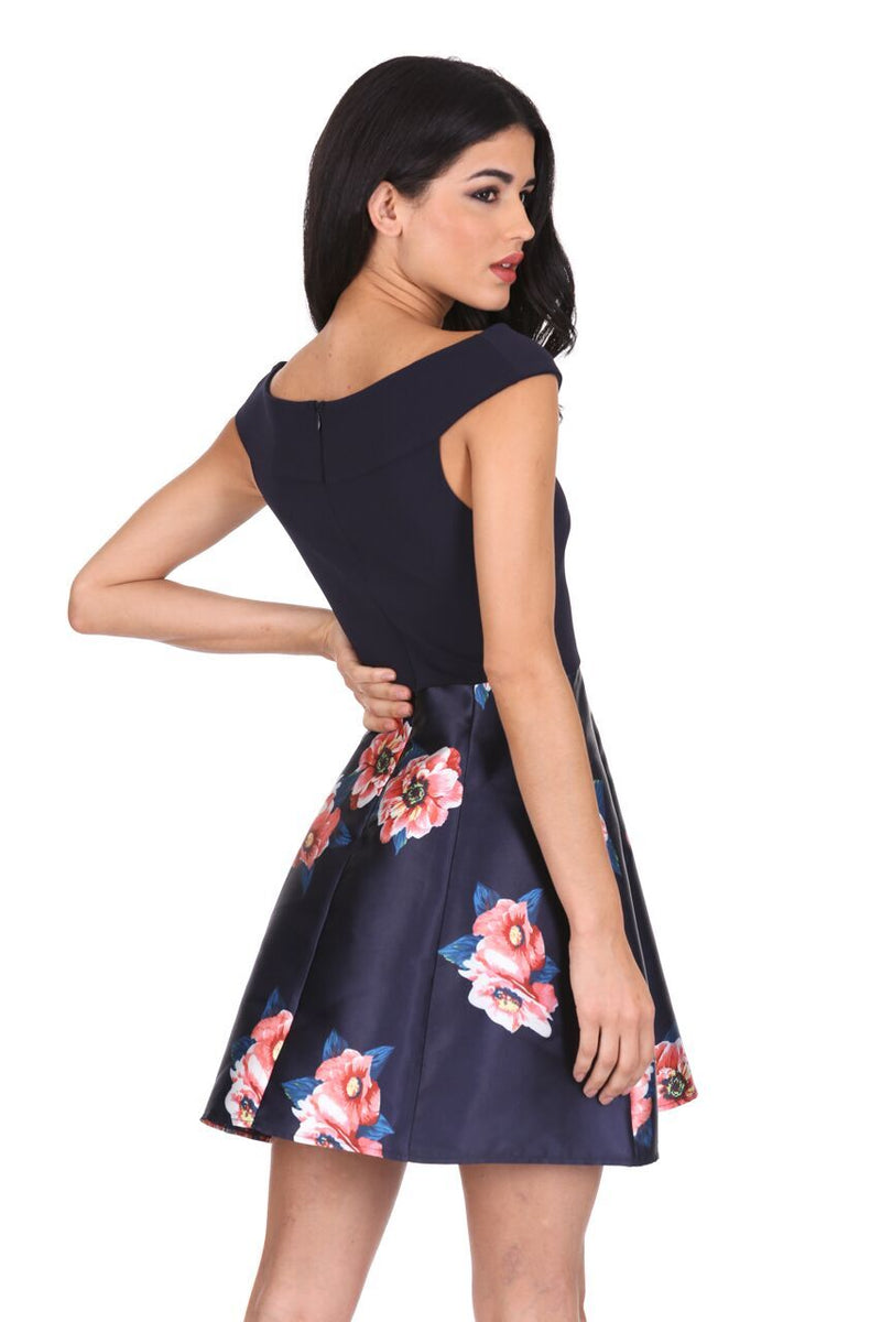 Navy Floral 2 in 1 Skater Mini Dress